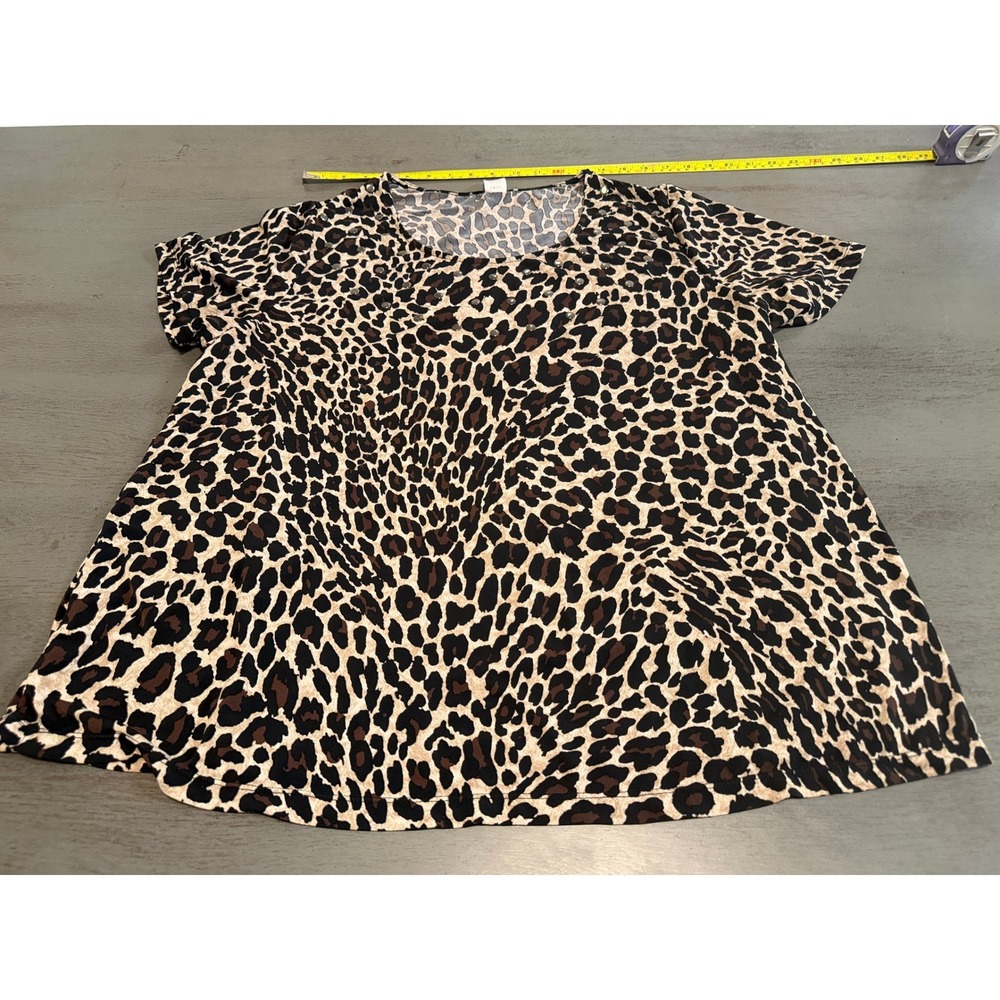 Leopard Print Short Sleeve Tunic Top Brown Black Animal Print 2X WM190CW150